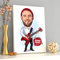 Gitarist Erkek Karikatürlü Kanvas Tablo - Thumbnail