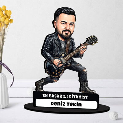  - Gitarist Müzisyen Erkek Karikatürlü Biblo