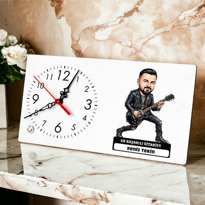  - Gitarist Müzisyen Erkek Karikatürlü Masa Saati