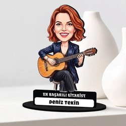  - Gitarist Müzisyen Kadın Karikatürlü Biblo