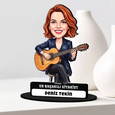  - Gitarist Müzisyen Kadın Karikatürlü Biblo