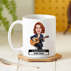  - Gitarist Müzisyen Kadın Karikatürlü Kupa Bardak