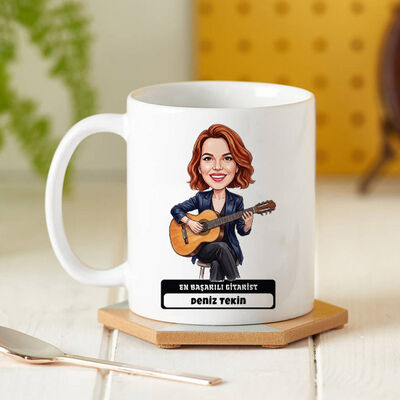  - Gitarist Müzisyen Kadın Karikatürlü Kupa Bardak
