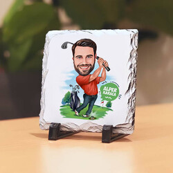  - Golf Oynamayı Seven Erkek Karikatürlü Taş Baskı