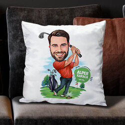 Golf Oynayan Erkek Karikatürlü Yastık - Thumbnail