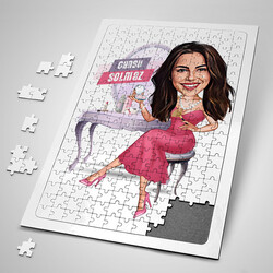  - Güzelliğine Önem Veren Kadın Karikatürlü Puzzle