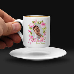 Halaya Hediye Çiçek Desenli Kahve Fincanı - Thumbnail