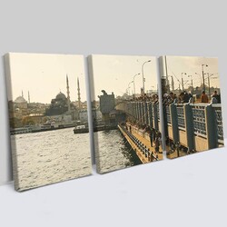 Haliç Köprüsü 3 Parçalı Kanvas Tablo - Thumbnail