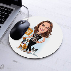 Hayvan Sever Kadın Karikatürlü Mousepad - Thumbnail