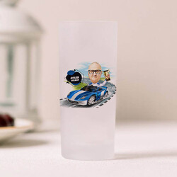  - Hız Meraklısı Erkek ve Mavi Araba Karikatürlü Rakı Bardağı