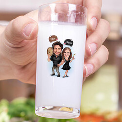 İçmeyi Seven Çift Karikatürlü İkili Rakı Bardağı Seti - Thumbnail