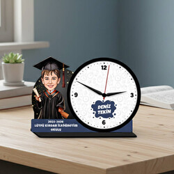  - İlkokul Erkek Öğrenci Mezuniyet Karikatürlü Masa Saati