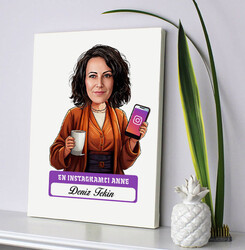 Instagramcı Anne Karikatürlü Kanvas Tablo - Thumbnail