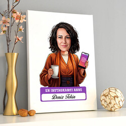 - Instagramcı Anne Karikatürlü Kanvas Tablo