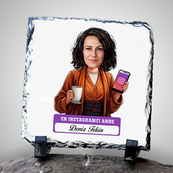 - Instagramcı Anne Karikatürlü Taş Baskı