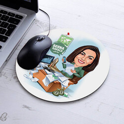 İşkolik Kadın Karikatürlü Mousepad - Thumbnail