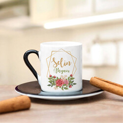 İsme Özel Çiçek Motifli Kahve Fincanı - Thumbnail