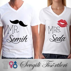 İsme Özel Mr & Mrs. Sevgili Tişörtleri - Thumbnail