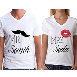 İsme Özel Mr & Mrs, Sevgili Tişörtleri - Thumbnail