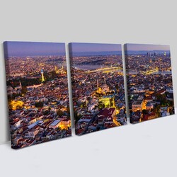 İstanbul ve Cami 3 Parçalı Kanvas Tablo - Thumbnail