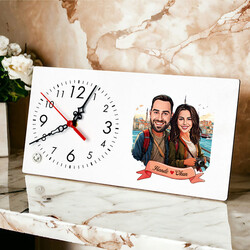 Kadim İstanbul ve Aşkımız Karikatürlü Masa Saati - Thumbnail