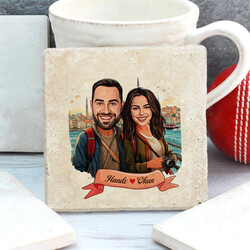 Kadim İstanbul ve Aşkımız Karikatürlü Taş Bardak Altlığı - Thumbnail