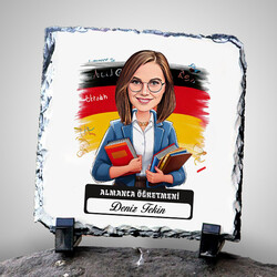  - Kadın Almanca Öğretmeni Temalı Karikatürlü Taş