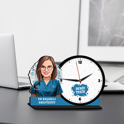  - Kadın Anestezist Karikatürlü MDF Masa Saati