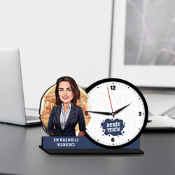  - Kadın Bankacı Karikatürlü MDF Masa Saati