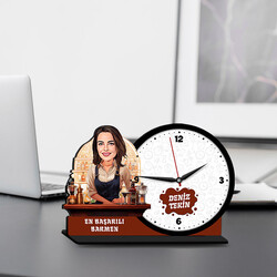  - Kadın Barmen Karikatürlü MDF Masa Saati
