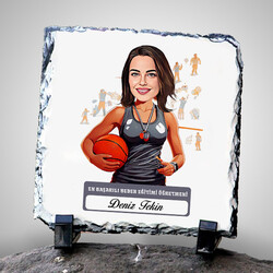  - Kadın Beden Eğitimi Öğretmeni Temalı Karikatürlü Taş