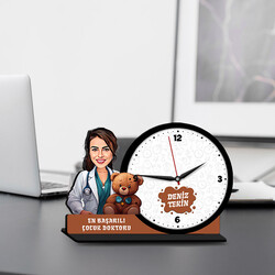  - Kadın Çocuk Doktoru Karikatürlü MDF Masa Saati