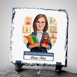  - Kadın Çocuk Gelişimi Öğretmeni Temalı Karikatürlü Taş