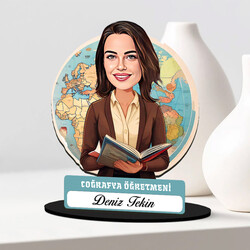  - Kadın Coğrafya Öğretmeni Karikatürlü Biblo