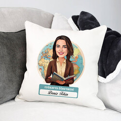  - Kadın Coğrafya Öğretmeni Karikatürlü Yastık