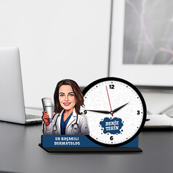  - Kadın Dermotolog Karikatürlü MDF Masa Saati