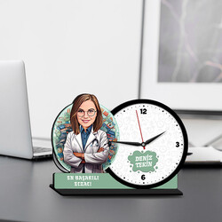  - Kadın Eczacı Karikatürlü MDF Masa Saati