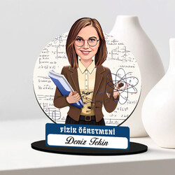  - Kadın Fizik Öğretmeni Karikatürlü Biblo
