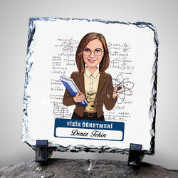  - Kadın Fizik Öğretmeni Temalı Karikatürlü Taş