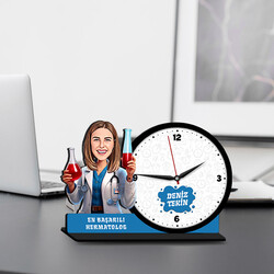  - Kadın Hermatolog Karikatürlü MDF Masa Saati