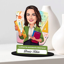  - Kadın İlköğretim Matematik Öğretmeni Karikatürlü Biblo