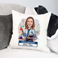  - Kadın Kimya Öğretmeni Karikatürlü Yastık