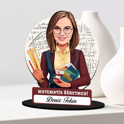  - Kadın Matematik Öğretmeni Karikatürlü Biblo