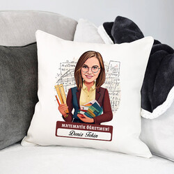  - Kadın Matematik Öğretmeni Karikatürlü Yastık