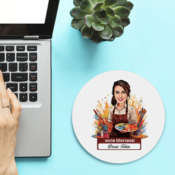  - Kadın Resim Öğretmeni Temalı Karikatürlü Mousepad