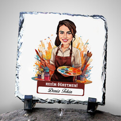  - Kadın Resim Öğretmeni Temalı Karikatürlü Taş