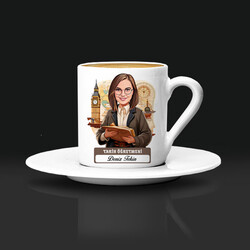  - Kadın Tarih Öğretmeni Karikatürlü Kahve Fincanı