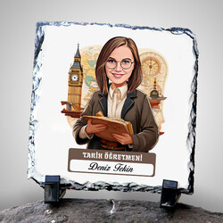  - Kadın Tarih Öğretmeni Temalı Karikatürlü Taş
