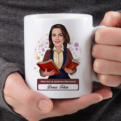 Kadın Türk Dili Edebiyatı Öğretmeni Karikatürlü Bardak - Thumbnail