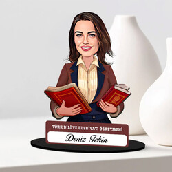  - Kadın Türk Dili Edebiyatı Öğretmeni Karikatürlü Biblo